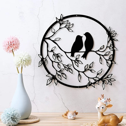 Love Birds On A Branch Metal Wall Art 3D Sculptured Iron Craft Bird Silhouette Wall Decor For Living Room Dining Room Garden Creative Nordic Home Decor