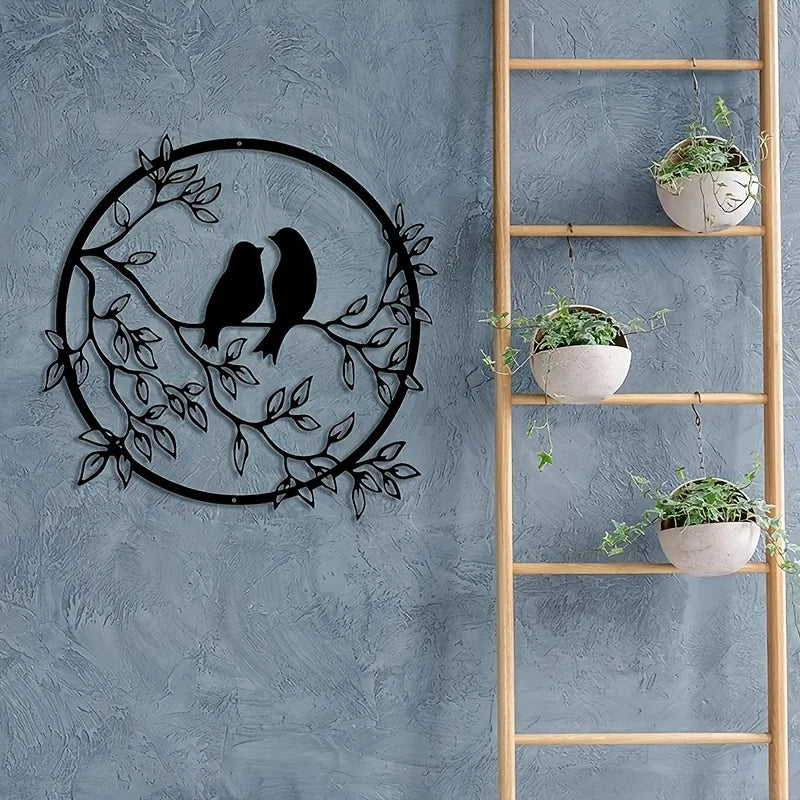 Love Birds On A Branch Metal Wall Art 3D Sculptured Iron Craft Bird Silhouette Wall Decor For Living Room Dining Room Garden Creative Nordic Home Decor