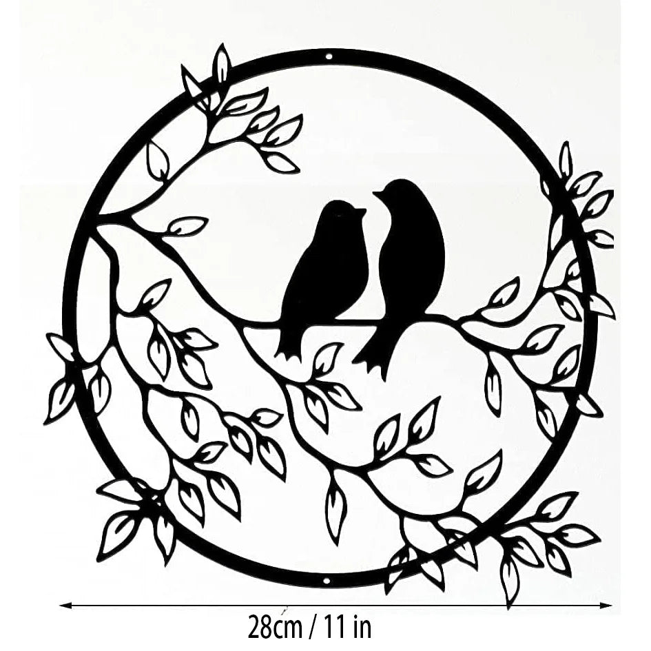 Love Birds On A Branch Metal Wall Art 3D Sculptured Iron Craft Bird Silhouette Wall Decor For Living Room Dining Room Garden Creative Nordic Home Decor