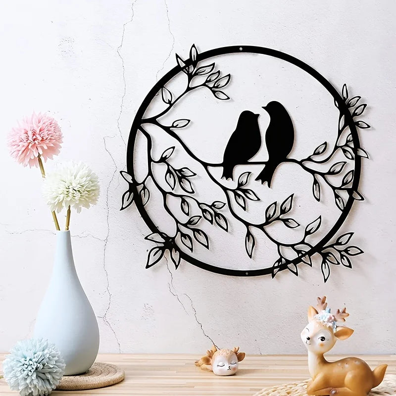 Love Birds On A Branch Metal Wall Art 3D Sculptured Iron Craft Bird Silhouette Wall Decor For Living Room Dining Room Garden Creative Nordic Home Decor