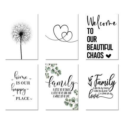 Love Family Home Happy Quotes Posters Canvas Prints Wall Art Black White Minimalist Quotation Pictures For Kitchen Living Room Family Room Home Decor