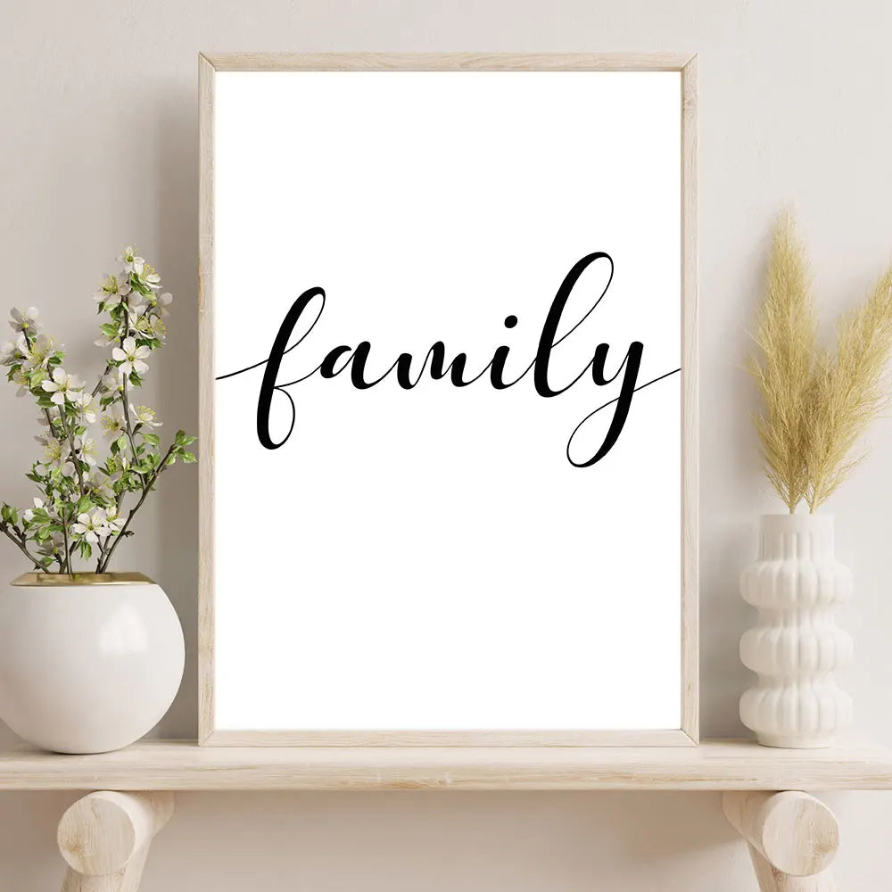 Love Family Word Art Wall Art Fine Art Canvas Prints Minimalist Black White Posters Pictures For Living Room Dining Room Kitchen Art Decor