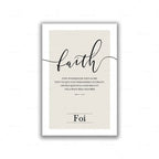 Poster with the word 'faith' and French text on a beige background