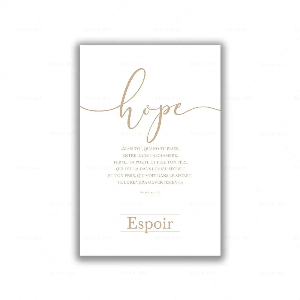 Poster with 'hope' and 'Espero' text on a white background
