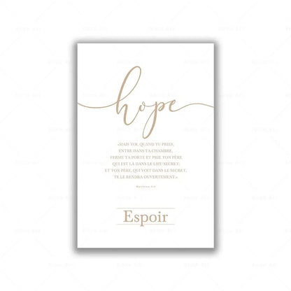 Poster with 'hope' and 'Espero' text on a white background
