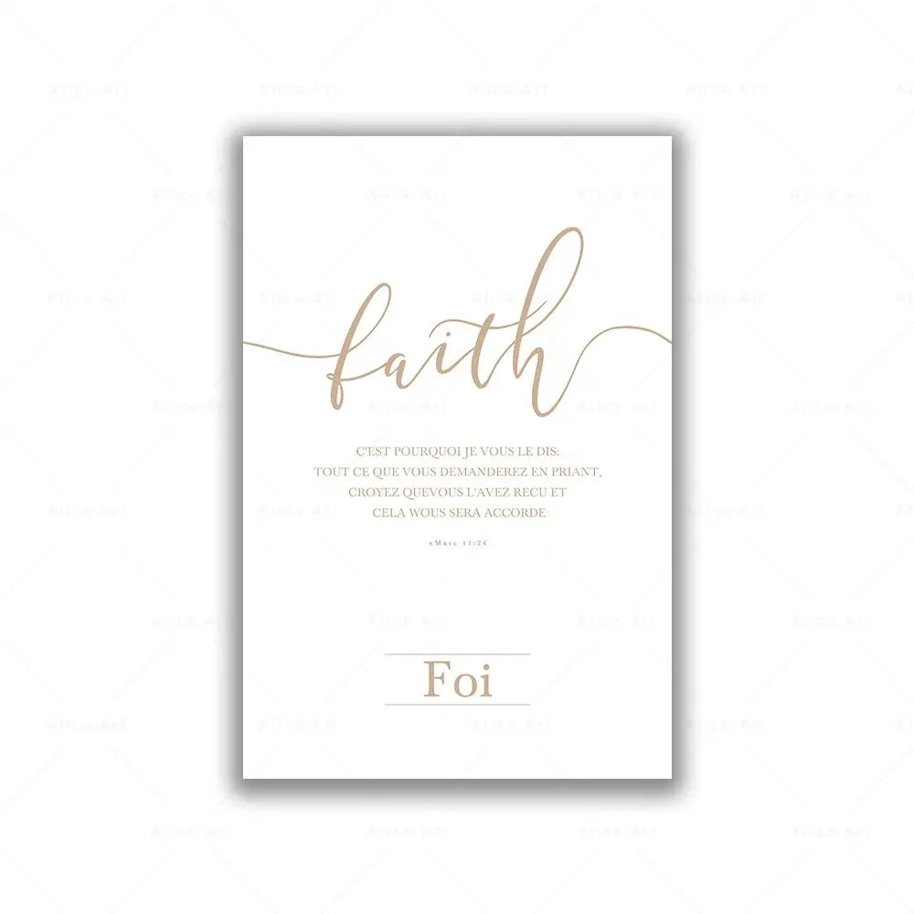 Poster with the word 'faith' in cursive on a white background