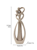 Decorative sculpture of a couple in an embrace with measurements on a white background