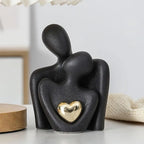 Lovers Sculpture Minimalist Nordic Abstract Ceramic Figurine Art with Golden Heart Accent