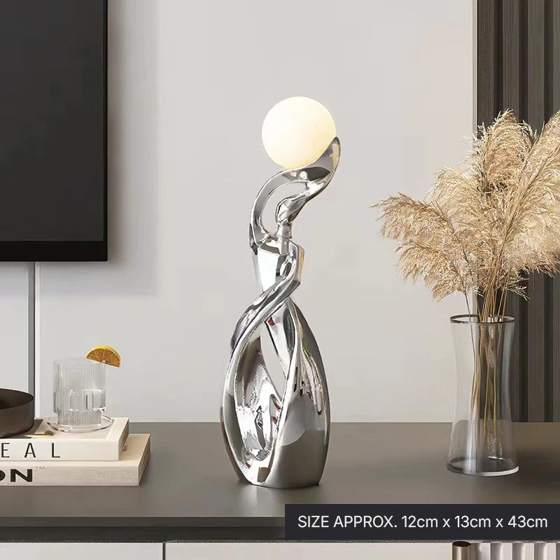 Luminous Moon Lady Sculpture Abstract Figurine for Living Room Coffee Table Ornamental Decoration For Modern Living Spaces