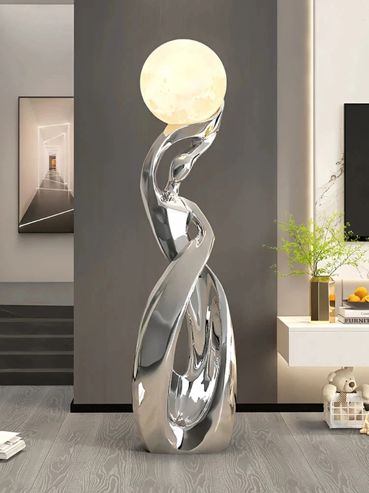 Luminous Moon Lady Sculpture Abstract Figurine for Living Room Coffee Table Ornamental Decoration For Modern Living Spaces