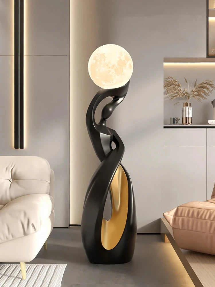 Luminous Moon Lady Sculpture Abstract Figurine for Living Room Coffee Table Ornamental Decoration For Modern Living Spaces