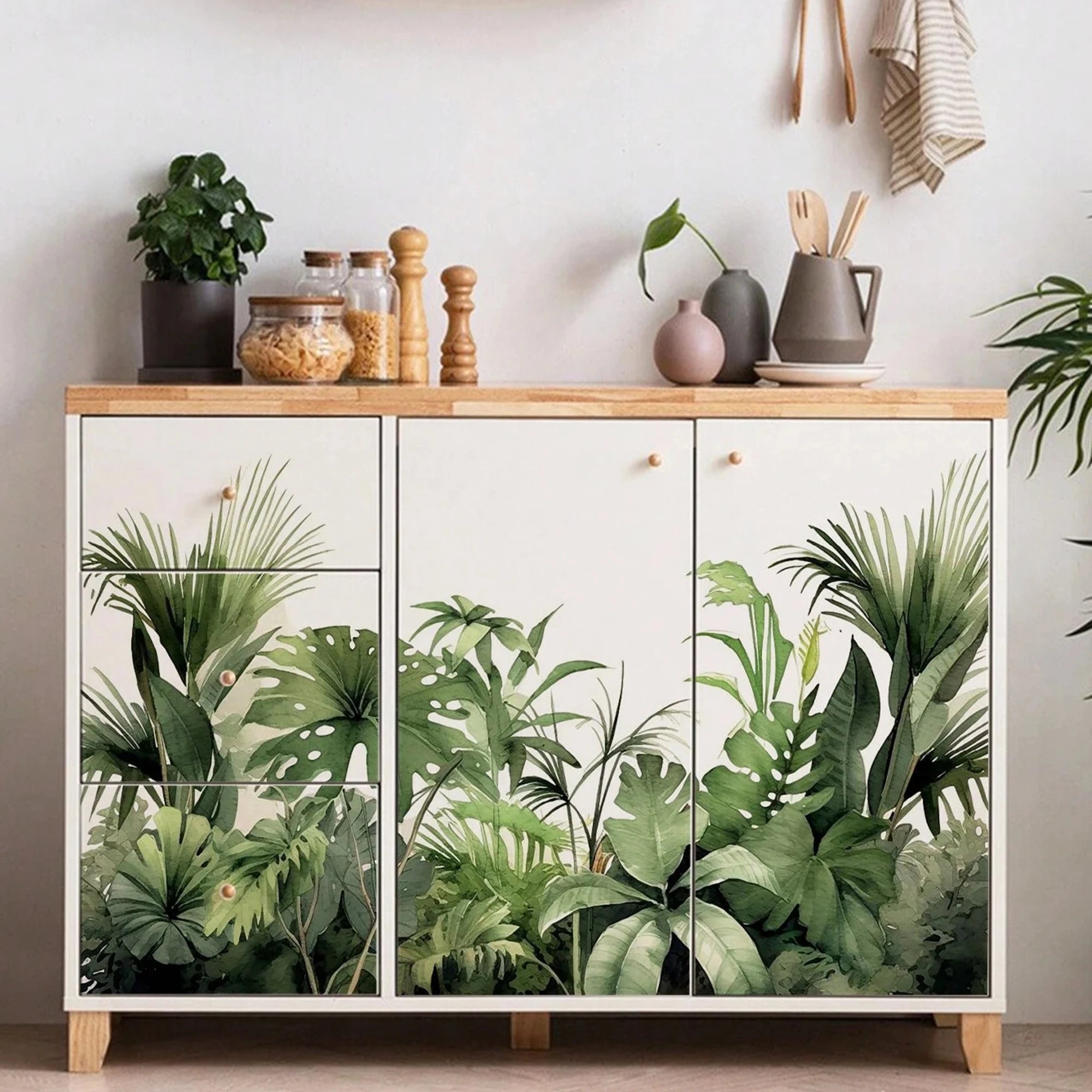 Lush Jungle Green Foliage Wall Mural – Botanical Peel & Stick Wall Decal Décor for Kitchen, Dining Room & Living Room - Creative DIY Home Decor