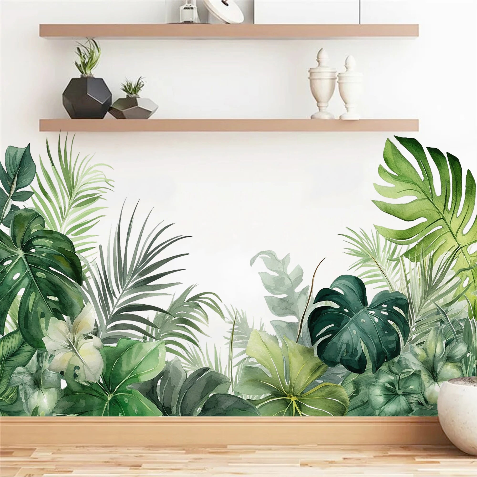 Lush Jungle Green Foliage Wall Mural – Botanical Peel & Stick Wall Decal Décor for Kitchen, Dining Room & Living Room - Creative DIY Home Decor