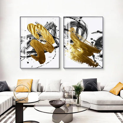luxury Golden Black Canvas Painting Abstract Painting Nordic Home Decor Wall Art Poster Print Picture Living Room Bedroom Decor