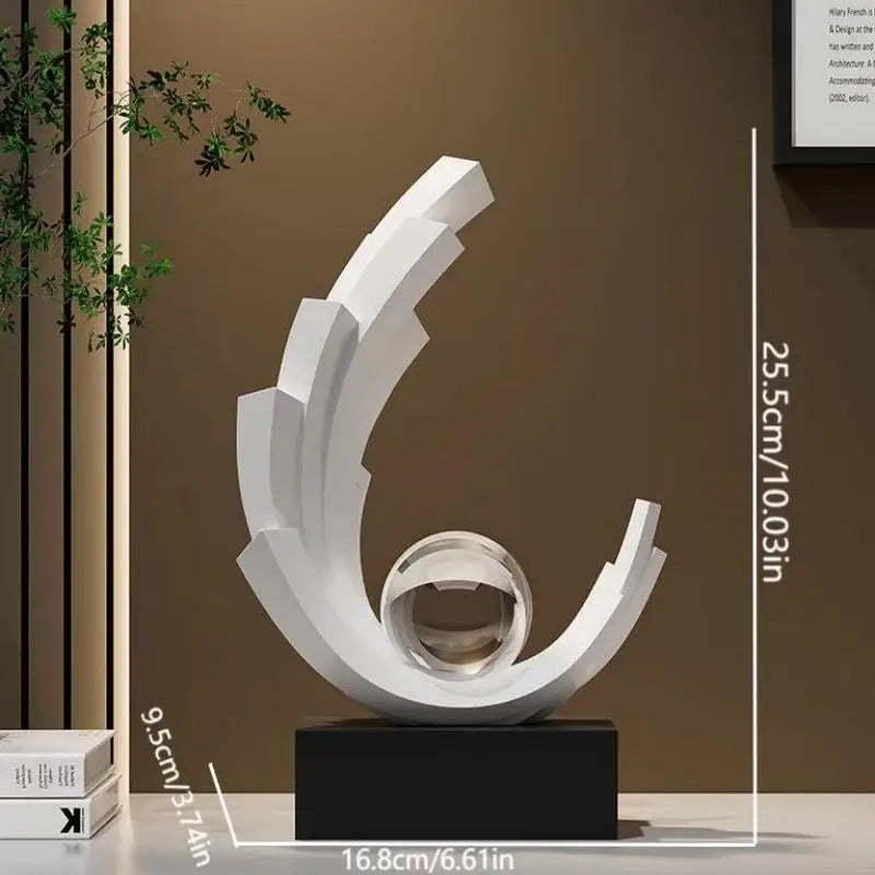 Luxury Golden Wave Metal Art Sculpture with Crystal Ball – Elegant Modern Ornament for Living Room Décor