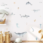 Wall with various sea creature decals in a child's room