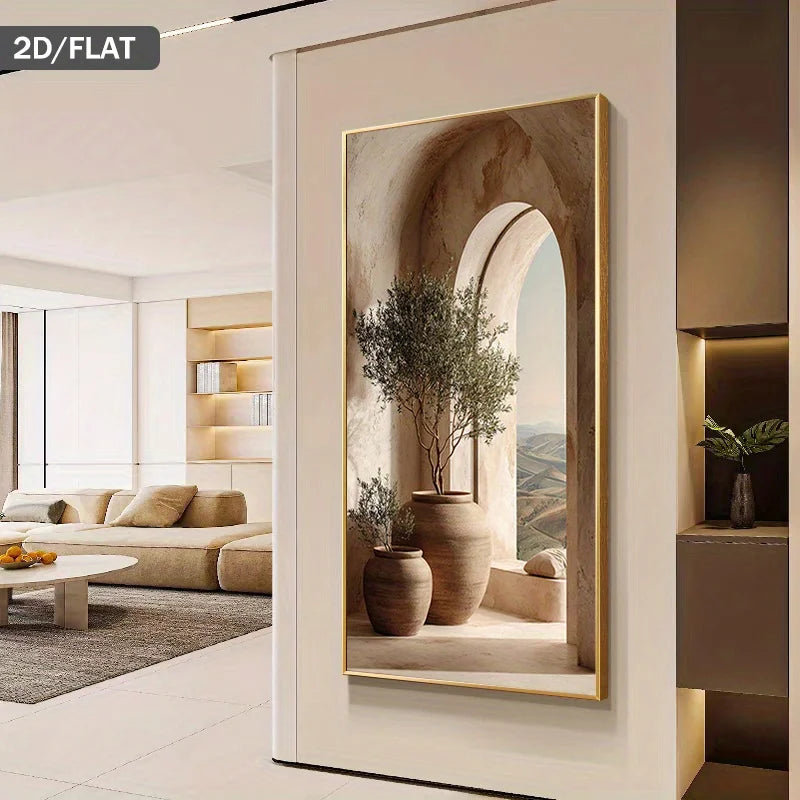 Decorative mirror with a gold frame in a modern living room setting.