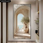 Mediterranean Archway Scenic Wall Art Fine Art Canvas Print – Coastal Stone Corridor & Sea View – Large Unframed Canvas Print for Modern Living Room & Hallway Décor