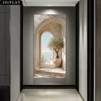 Mediterranean Archway Scenic Wall Art Fine Art Canvas Print – Coastal Stone Corridor & Sea View – Large Unframed Canvas Print for Modern Living Room & Hallway Décor