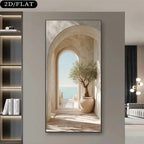 Mediterranean Archway Scenic Wall Art Fine Art Canvas Print – Coastal Stone Corridor & Sea View – Large Unframed Canvas Print for Modern Living Room & Hallway Décor