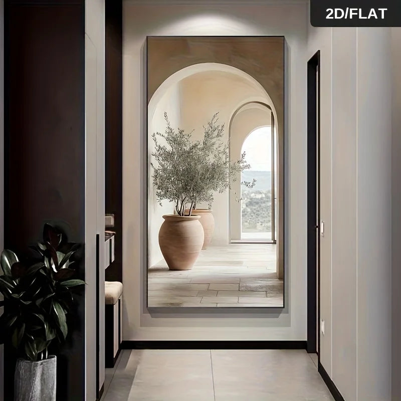 Mediterranean Vase in Archway Landscape Wall Art Fine Art Canvas Print Picture For Modern Apartment Entryway Foyer Reception Art Decor