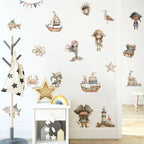 Children's room with nautical-themed wall stickers on a white wall.