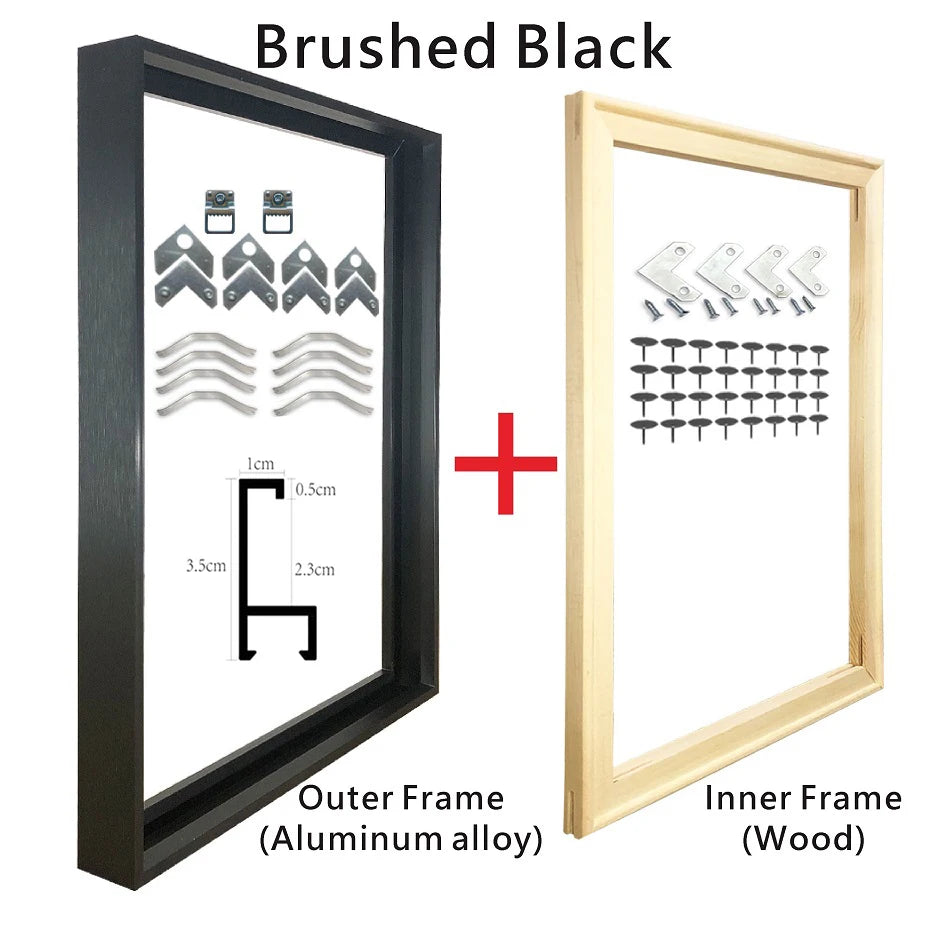 Metal Picture Frame Brushed Black Big Sizes 70x100, 60x90, 50x70 etc For Framing Canvas Prints - Brushed Gold, Purple Gold, Titanium Gold, Brushed Black, Brushed Silver, Aluminium Frame Kits Complete With Wooden Inner Frame 2025