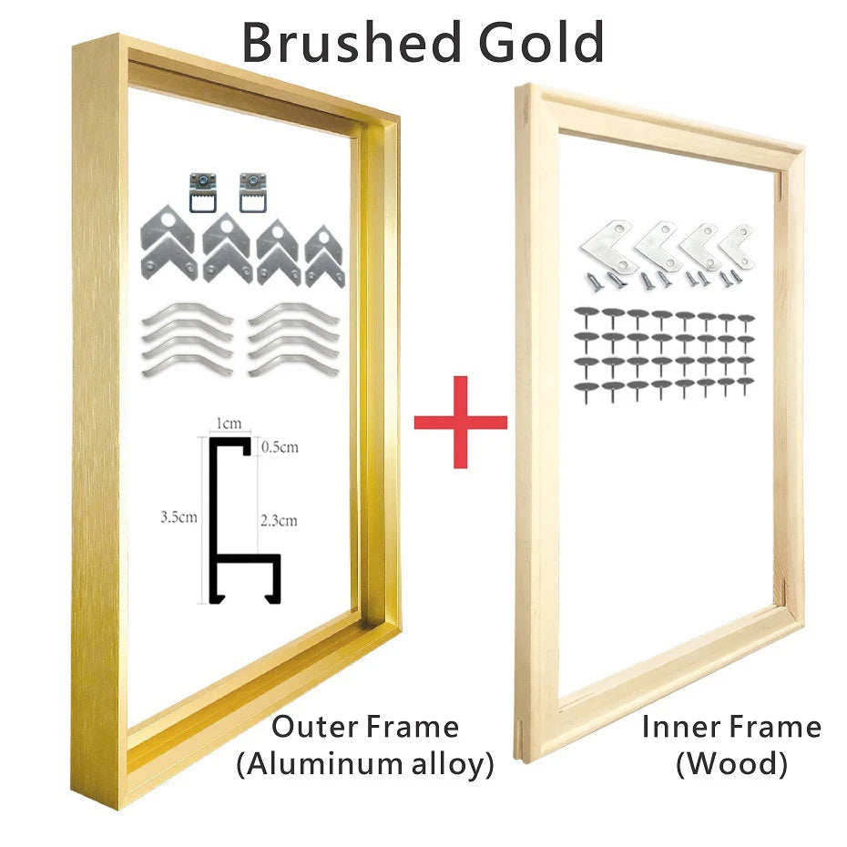 Metal Picture Frame Brushed Gold Big Sizes 70x100, 60x90, 50x70 etc For Framing Canvas Prints - Brushed Gold, Purple Gold, Titanium Gold, Brushed Black, Brushed Silver, Aluminium Frame Kits Complete With Wooden Inner Frame 2025