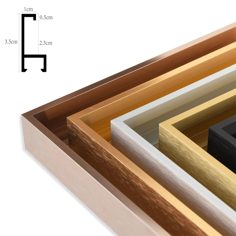 Metal Picture Frame Brushed Gold Silver Black Big Sizes 70x100, 60x90, 50x70 etc For Framing Canvas Prints - Brushed Gold, Purple Gold, Titanium Gold, Brushed Black, Brushed Silver, Aluminium Frame Kits Complete With Wooden Inner Frame