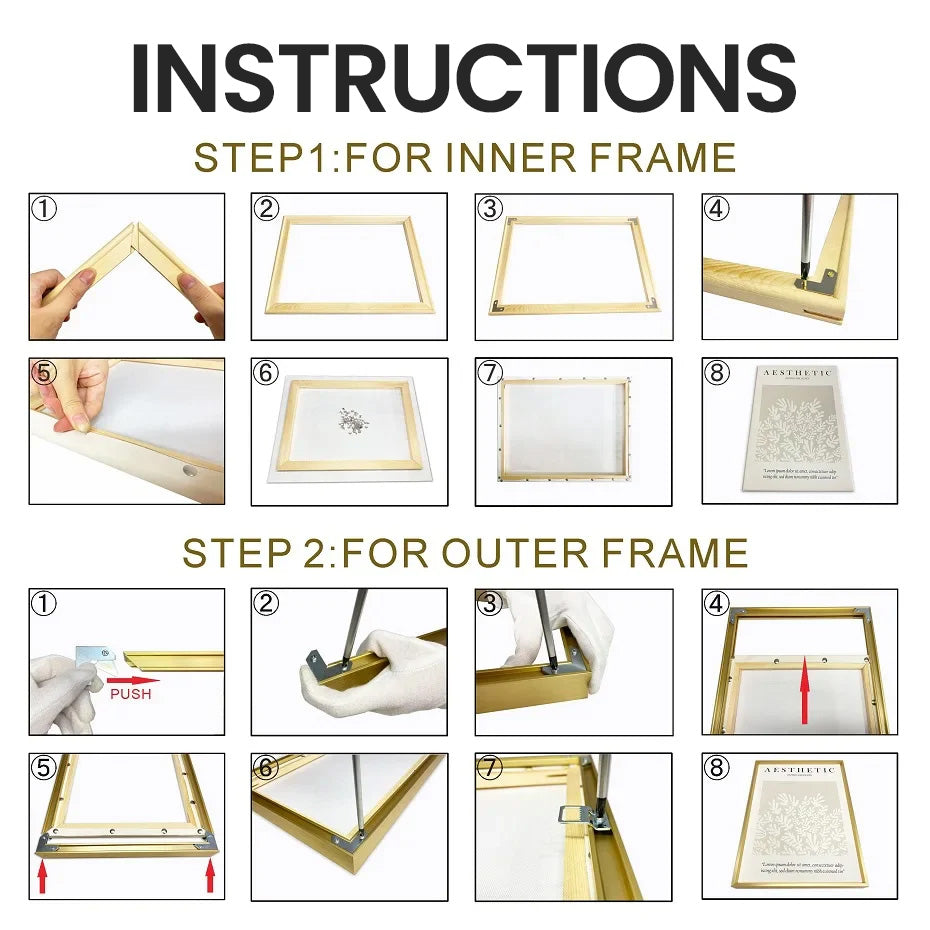 Metal Picture Frame Brushed Gold Silver Black Big Sizes 70x100, 60x90, 50x70 etc For Framing Canvas Prints - Brushed Gold, Purple Gold, Titanium Gold, Brushed Black, Brushed Silver, Aluminium Frame Kits Complete With Wooden Inner Frame 2025
