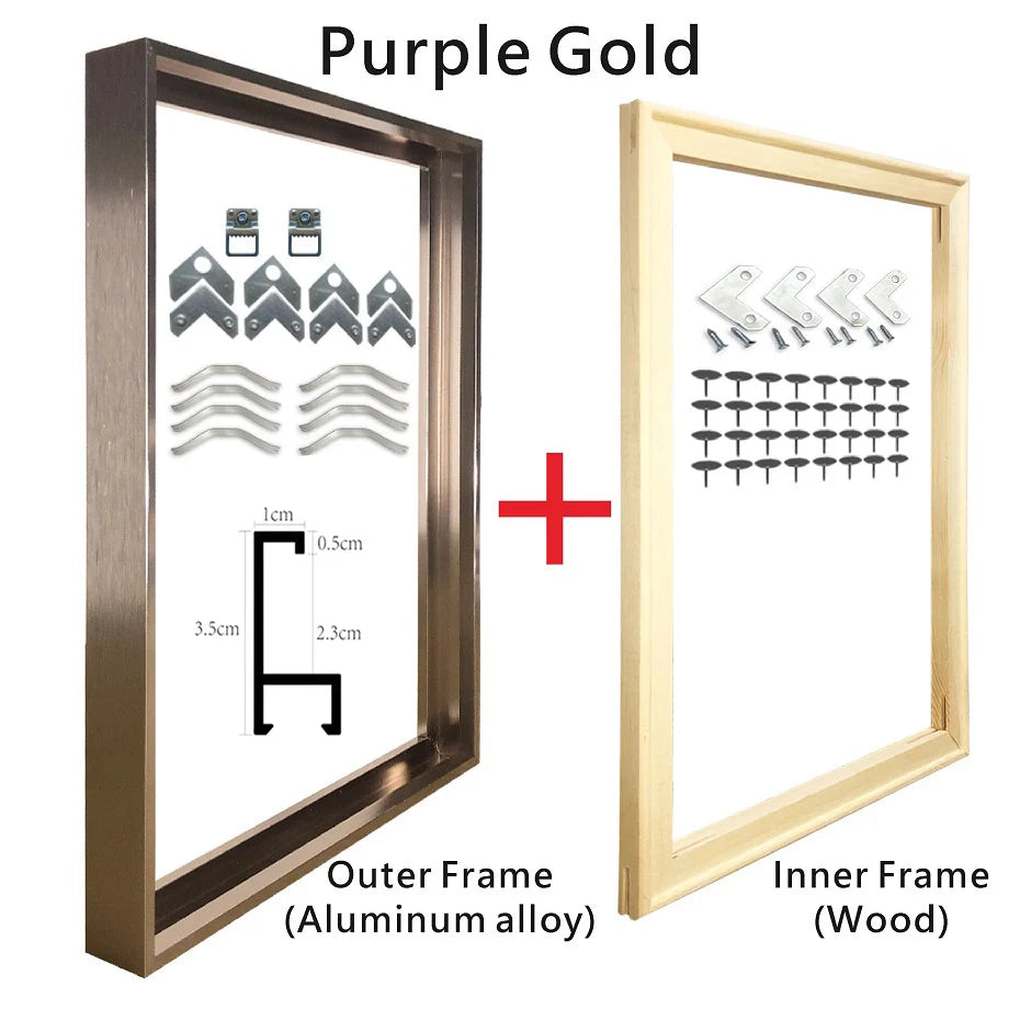 Metal Picture Frame Brushed Gold Silver Black Big Sizes 70x100, 60x90, 50x70 etc For Framing Canvas Prints - Brushed Gold, Purple Gold, Titanium Gold, Brushed Black, Brushed Silver, Aluminium Frame Kits Complete With Wooden Inner Frame 2025