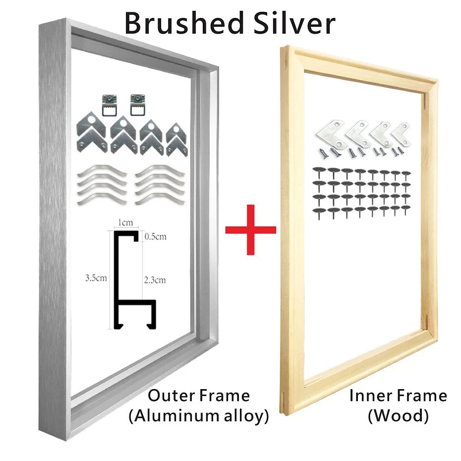 Metal Picture Frame Brushed Silver Big Sizes 70x100, 60x90, 50x70 etc For Framing Canvas Prints - Brushed Gold, Purple Gold, Titanium Gold, Brushed Black, Brushed Silver, Aluminium Frame Kits Complete With Wooden Inner Frame 2025
