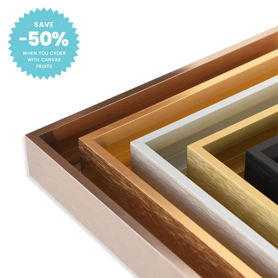 Metal Picture Frame Brushed Gold Silver Black 50x70, 60x90, 70x100cm etc, For Framing Canvas Prints - Brushed Gold, Purple Gold, Titanium Gold, Brushed Black, Brushed Silver, Aluminium Frame Kits Complete With Wooden Inner Frame