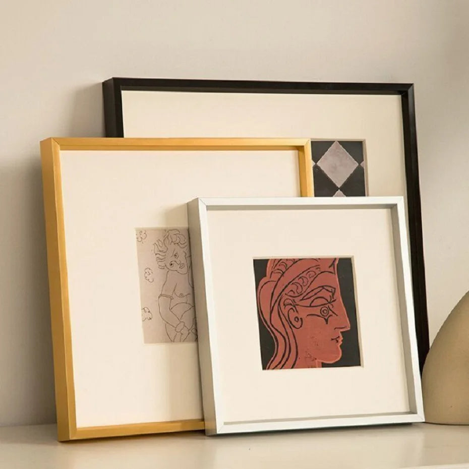 Square Format Metal Picture Frame Gold Silver Black 30x30cm, 50x50cm, 100x100cm etc For Framing Canvas Prints - Brushed Gold, Titanium Gold, Brushed Black, Brushed Silver, Aluminium Frame Kits Complete With Wooden Inner Frame