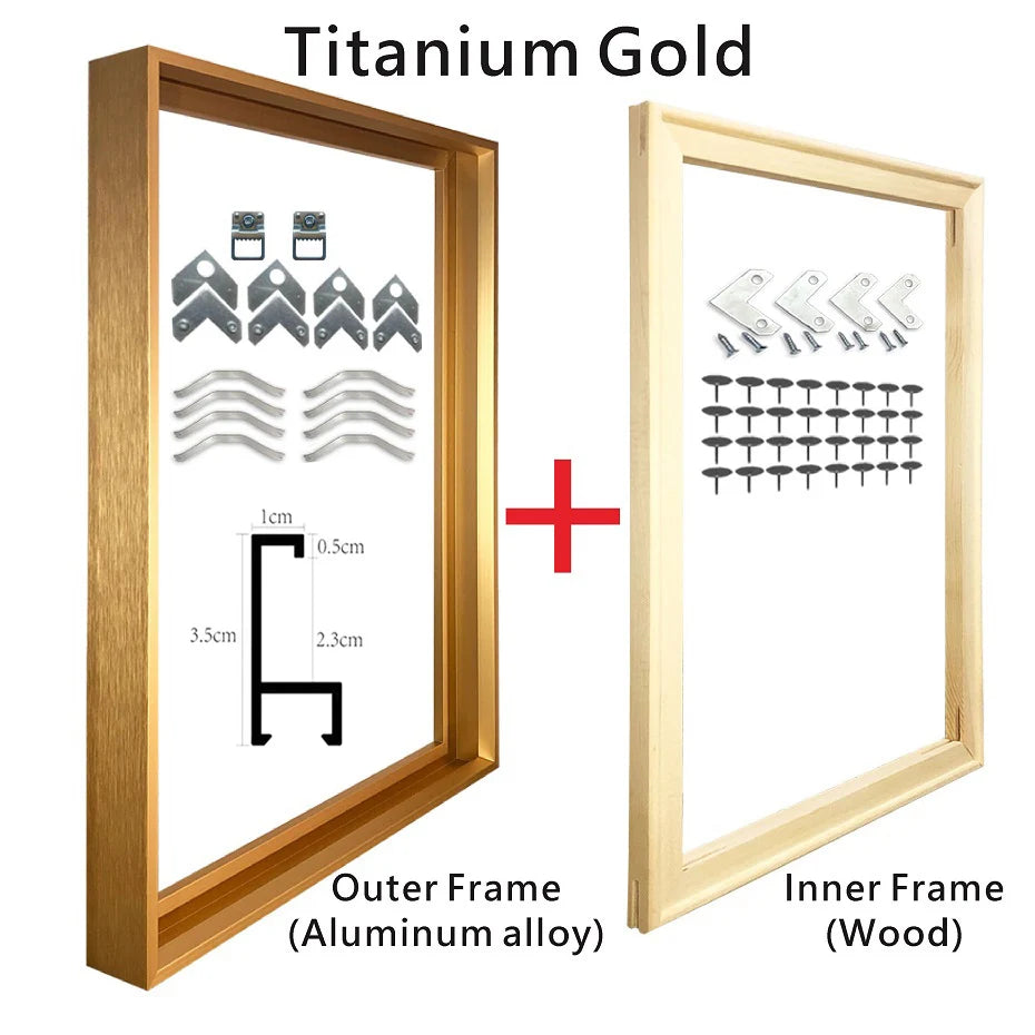 Metal Picture Frame Titanium Gold Big Sizes 70x100, 60x90, 50x70 etc For Framing Canvas Prints - Brushed Gold, Purple Gold, Titanium Gold, Brushed Black, Brushed Silver, Aluminium Frame Kits Complete With Wooden Inner Frame 2025