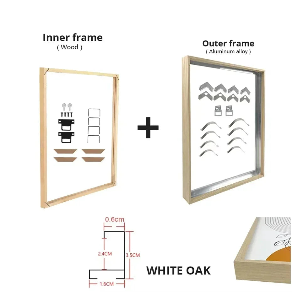 Metal Picture Framing Kit in Gold Silver Black Multiple Sizes 20x30cm - 100x150cm Frames For Canvas Prints - Matte Black, Titanium Gold, Teak Effect etc Aluminium Frame Kits With Wooden Inner Frame