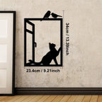 Metal Wall Art Birds and Cat Black Silhouette 3d Iron Crafted Metal Plaque Wall Decoration For Living Room Dining Room Cat Lovers Home Decor