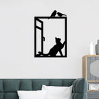 Metal Wall Art Birds and Cat Black Silhouette 3d Iron Crafted Metal Plaque Wall Decoration For Living Room Dining Room Cat Lovers Home Decor