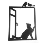 Metal Wall Art Birds and Cat Black Silhouette 3d Iron Crafted Metal Plaque Wall Decoration For Living Room Dining Room Cat Lovers Home Decor
