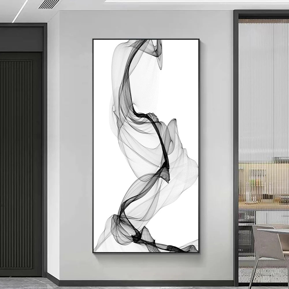 Minimalist Mystical Vapor Trails Black & White Wall Art Fine Art Canvas Prints Modern Art Pictures For Living Room Home Office Decor