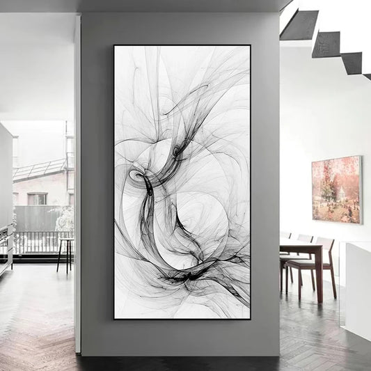 Minimalist Mystical Vapor Trails Black & White Wall Art Fine Art Canvas Prints Modern Art Pictures For Living Room Home Office Decor