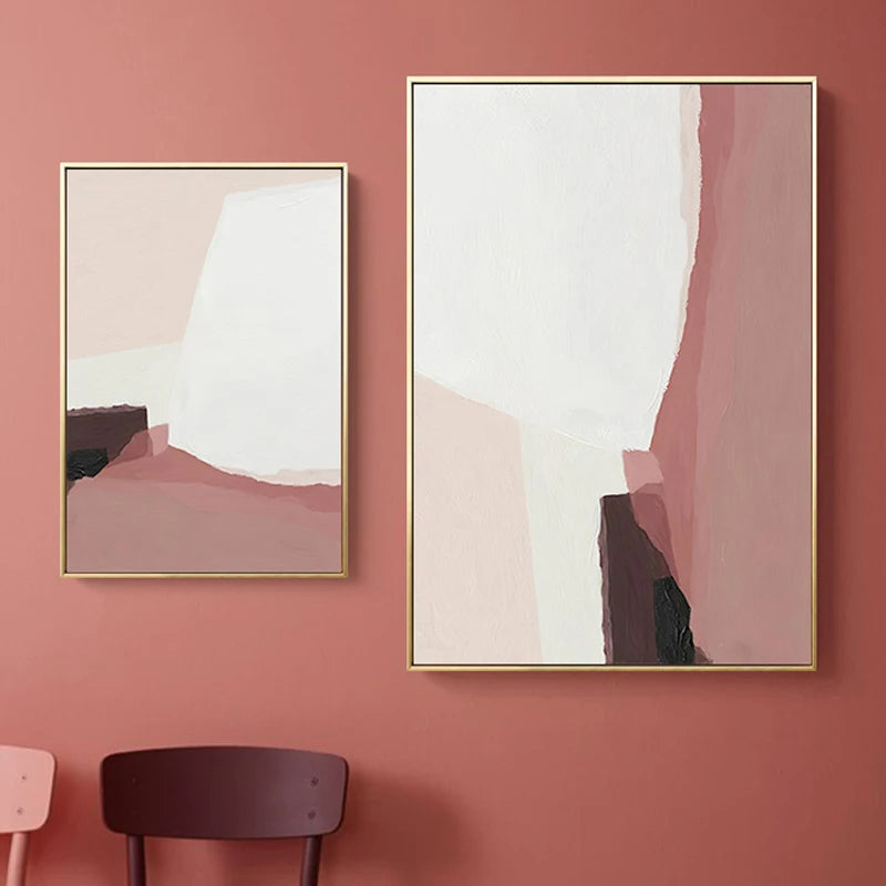 Minimalist Shades Of Pink White Scandinavian Abstract Wall Art Fine Art Canvas Prints Pictures For Modern Apartment Living Room Bedroom Art Decor