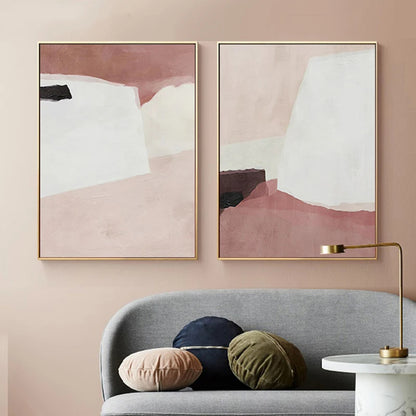 Minimalist Shades Of Pink White Scandinavian Abstract Wall Art Fine Art Canvas Prints Pictures For Modern Apartment Living Room Bedroom Art Decor