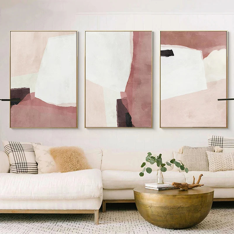 Minimalist Shades Of Pink White Scandinavian Abstract Wall Art Fine Art Canvas Prints Pictures For Modern Apartment Living Room Bedroom Art Decor