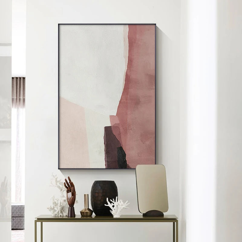 Minimalist Shades Of Pink White Scandinavian Abstract Wall Art Fine Art Canvas Prints Pictures For Modern Apartment Living Room Bedroom Art Decor