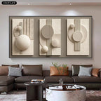 Modern living room with abstract wall art and a brown sectional sofa.