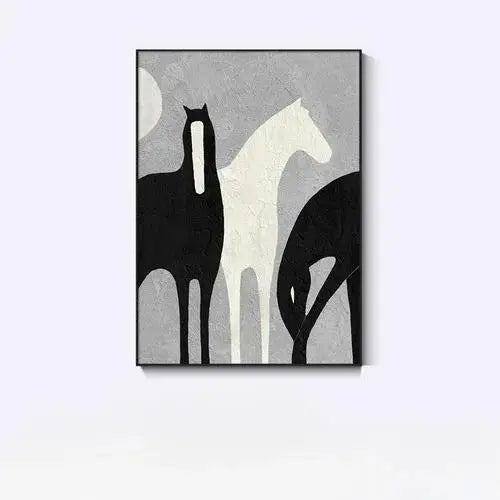 Abstract art print of horses on a gray background