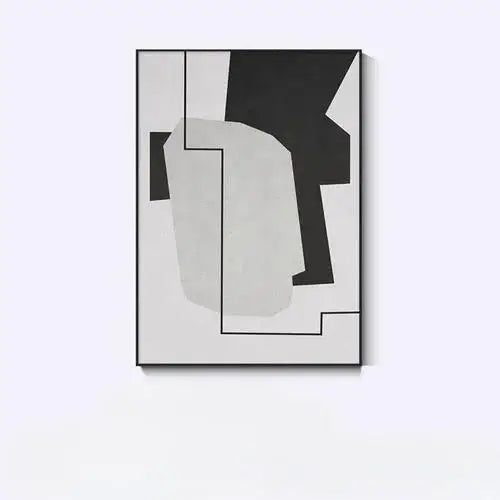 Abstract black and white artwork on a light gray background
