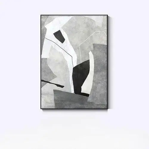 Abstract art print with black, white, and gray colors on a white background
