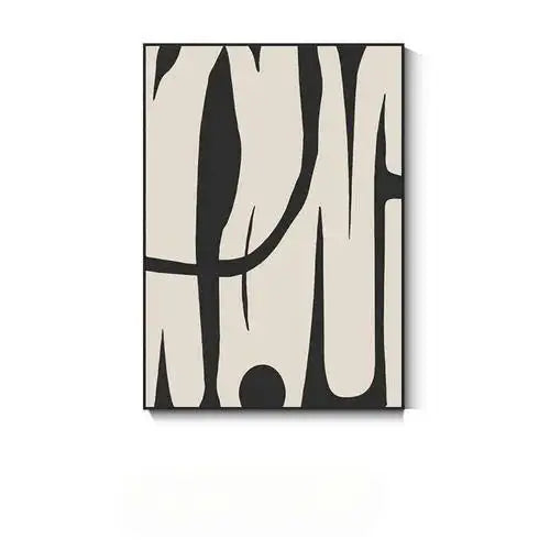 Abstract art print with black and white tree-like shapes on a beige background